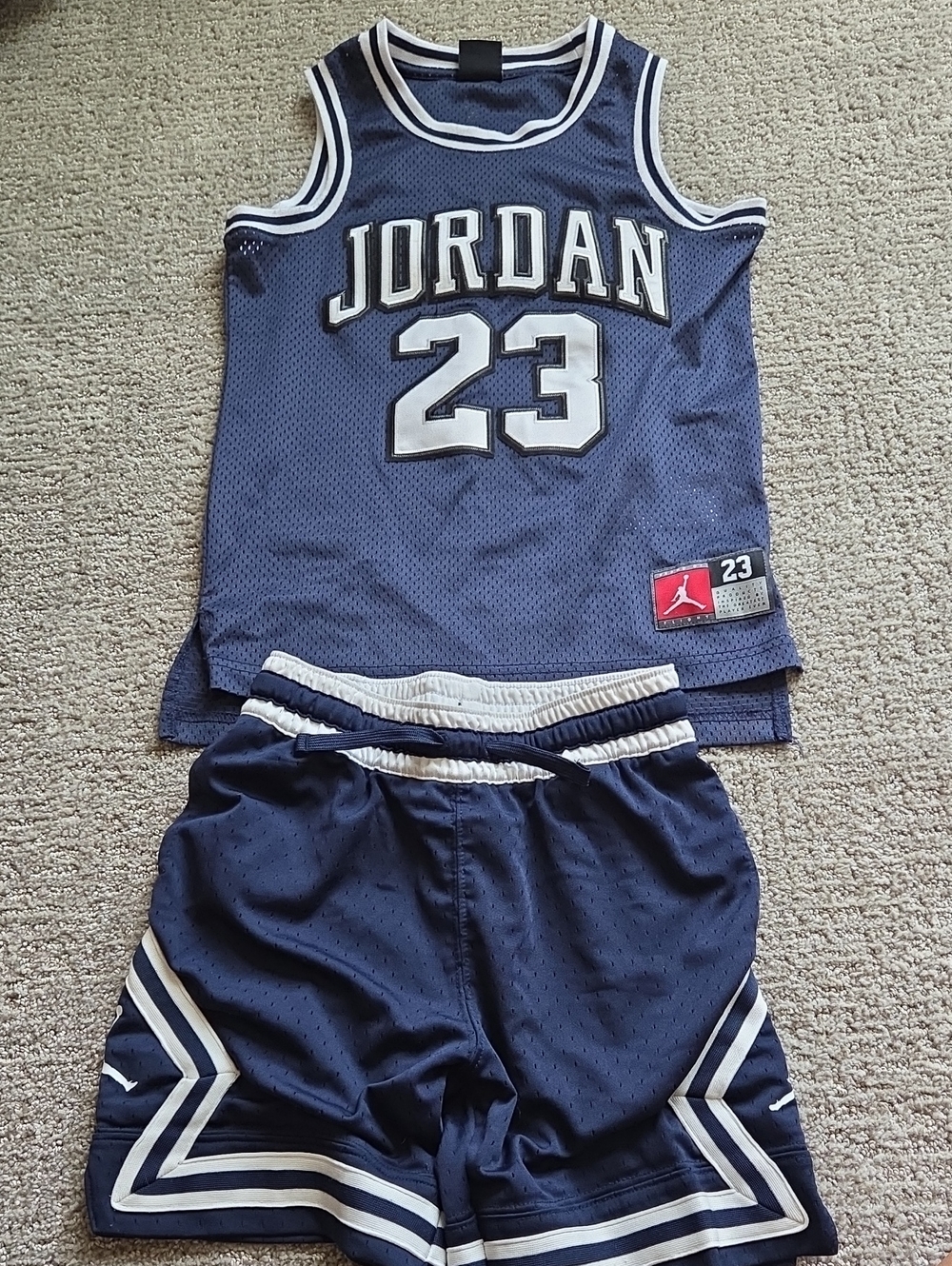 Jordan Navy and White 23 Kids Basketball Tank & Shorts Set